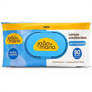 Lenços Umedecidos Recém-Nascido Cimed João e Maria Sem Fragrância Com 90 Unidades