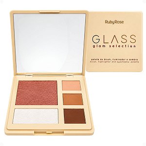 Paleta De Blush, Iluminador e Sombra Ruby Rose Glass Glam Selection Prestige Hb-m1006-2