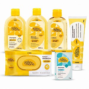Kit Cimed João e Maria Baby: Shampoo, Òleo, Colonia 200ml, Sabonte Karité 75g,  Lenço 45un e Creme Para Assaduras 40g