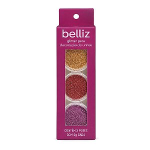 Glitter Para Decoração De Unhas Belliz Com 3 Potes Cód.: 1829