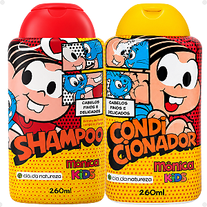 Kit Cia da Natureza Mônica Kids:Shampoo e Condicionador Cabelos Finos e Delicados 260ml