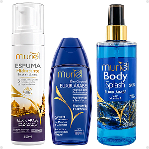 Kit Muriel Elixir Árabe:Espuma Hidratante 150ml, Óleo Corporal 100ml e Body Splash 200ml