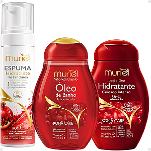 Kit Muriel Romã: Espuma Hidratante 150ml, Sabonete Líquido 230ml e Óleo Corporal 150ml