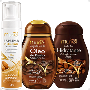 Kit Muriel Amêndoa Com Colageno: Espuma Hidratante 150ml, Sabonete Líquido 230ml e Loção Deo Hidratante 200ml