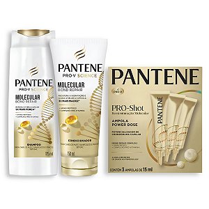 Kit Pantene Molecular Bond Repair: Shampoo 175ml, Condicionador 150ml e 3 Ampolas PRO-Shot 15ml