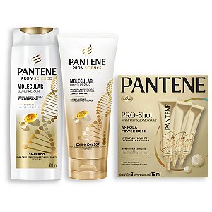 Kit Pantene Molecular Bond Repair: Shampoo 300ml, Condicionador 250ml e 3 Ampolas PRO-Shot 15ml