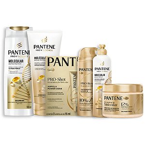 Kit Completo Pantene Molecular Bond Repair: Shampoo 300ml e Condicionador 250ml + 3 Ampolas PRO-Shot e Finalizadores