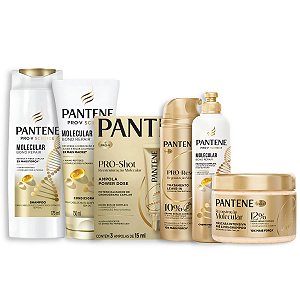 Kit Completo Pantene Molecular Bond Repair: Shampoo 175ml e Condicionador 150ml + 3 Ampolas PRO-Shot e Finalizadores