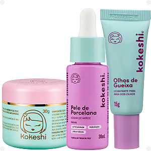 Kit Kokeshi:Creme Hidratante Olhos De Gueixa 15, Sérum de Arroz 30ml e Creme Facial Pele de Porcelana 30g