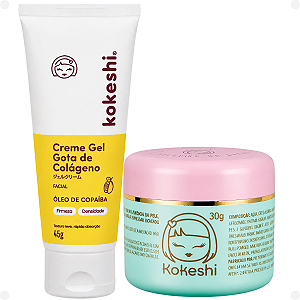 Kit Kokeshi:Creme Gel Gota de Colágeno 45g e Creme Facial Pele De Porcelana 30g