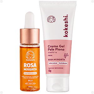 Kit Kokeshi: Óleo Natural Rosa Mosqueta 20ml e Creme Gel Pele Plena 45g