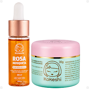 Kit Kokeshi: Óleo Natural Rosa Mosqueta 20ml e Creme Facial Pele De Porcelana 30g