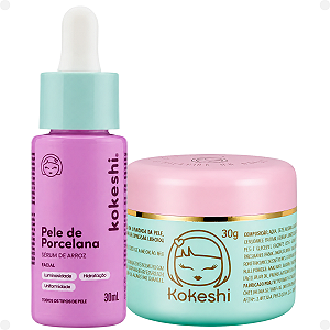 Kit Kokeshi Pele de Porcelana:Sérum Facial De Arroz 30ml e Creme Facial O Milagre Do Arroz 30g