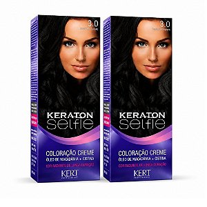 Kit Kert Keraton Selfie: 2 Coloração Creme 3.0 Castanho Escuro