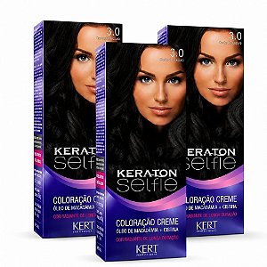 Kit Kert Keraton Selfie: 3 Coloração Creme 3.0 Castanho Escuro