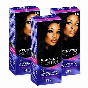 Kit Kert Keraton Selfie: 3 Coloração Creme 1.0 Preto