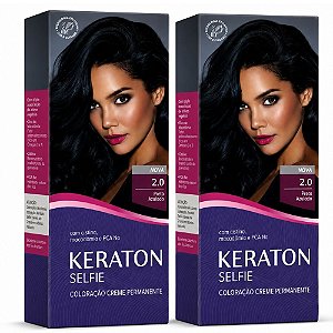 Kit Kert Keraton Selfie: 2 Coloração Creme 2.0 Preto Azulado