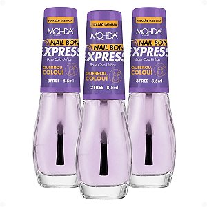 Kit Mohda Nail Bond Express: 3 Bases Cola Unhas 8,5ml