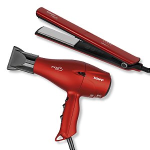 Kit Taiff Fox Ion 3 Soft Red: Chapa Bivolt + Secador 2200W 220v