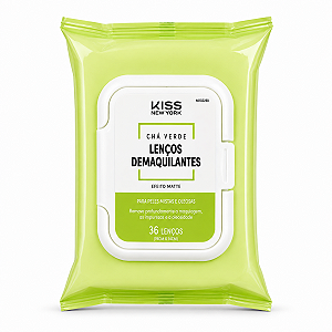 Lenços Demaquilantes Kiss Ny Chá Verde Efeito Matte Peles Mistas e Oleosas Com 36 Unidades