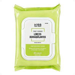 Lenços Demaquilantes Kiss Ny Chá Verde Efeito Matte Peles Mistas e Oleosas Com 36 Unidades