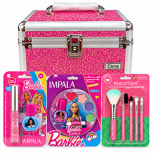 Kit Maquiagem Infantil Barbie CJT.1 Impala com Maleta Pink e Pincéis