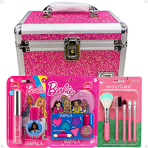 Kit Maquiagem Infantil Barbie Estilo e Brilho Impala com Maleta Pink e Pincéis