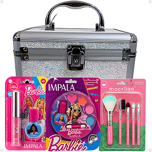 Kit Maquiagem Infantil Barbie CJT.3 Impala com Maleta Branca e Pincéis