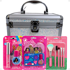 Kit Maquiagem Infantil Barbie Estilo e Brilho Impala com Maleta Branco e Pincéis