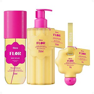 Kit Ricca Flor Rosa Branca: Body Splash 150ml, Loção Hidratante 250ml e Creme Para Mãos 50g