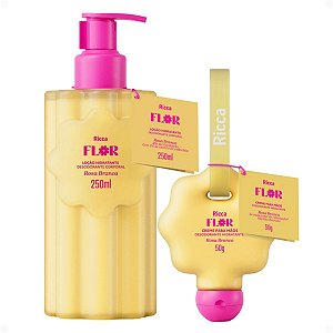 Kit Ricca Flor Rosa Branca: Loção Hidratante 250ml + Creme Para Mãos 50g