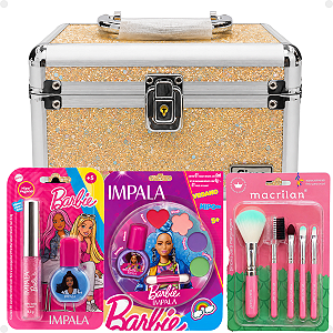Kit Maquiagem Infantil Barbie CJT.1 Impala com Maleta Salmão e Pincéis