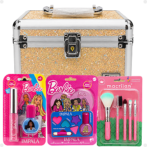 Kit Maquiagem Infantil Barbie Estilo e Brilho Impala com Maleta Salmão e Pincéis