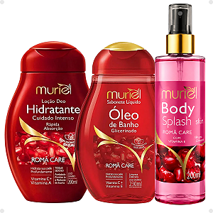 Kit Muriel Romã Care: Óleo de Banho 230ml, Loção Deo Hidratante e Body Splash 200ml