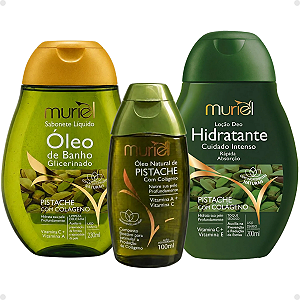 Kit Muriel Pistache Com Colágeno: Óleo de Banho 230ml, Loção Deo Hidratante 200ml e Óleo Corporal 100ml