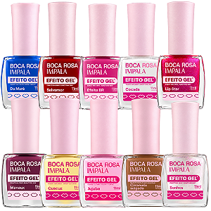Kit Esmalte Impala Boca Rosa 10 Cores Efeito Gel 11ml