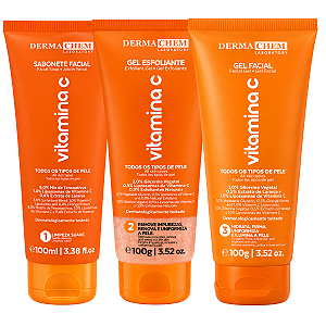 Kit Dermachem Vitamina C: Sabonete Facial 100ml, Gel Esfoliante e Gel Facial 100g
