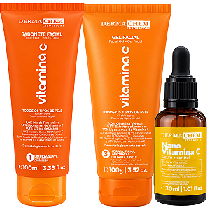 Kit Dermachem Vitamina C: Sabonete Facial 100ml, Gel Facial 100g e Sérum Facial