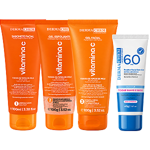 Kit Dermachem Vitamina C: Sabonete Facial 100ml, Gel Esfoliante e Gel Facial 100g + Protetor Solar Fps 60