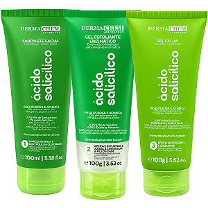 Kit Dermachem Ácido Salicílico: Sabonete Facial 100ml, Gel Esfoliante e Gel Facil 100g
