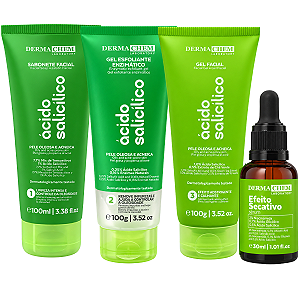 Kit Dermachem Ácido Salicílico: Sabonete Facial 100ml, Gel Esfoliante, Gel Facil 100g e Sérum Facial