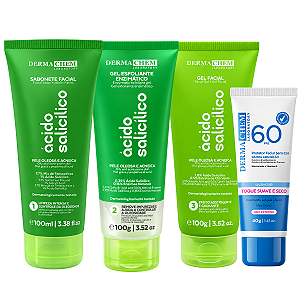 Kit Dermachem Ácido Salicílico: Sabonete Facial 100ml, Gel Esfoliante e Gel Facil 100g + Protetor Fps60