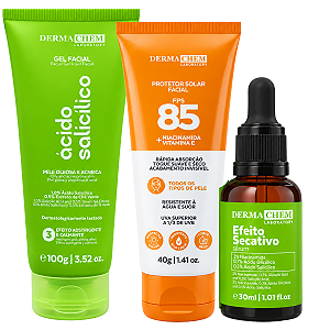 Kit Dermachem Ácido Salicílico: Gel Facial 100g e Sérum Facil 30ml + Protetor Solar Fps85 40g