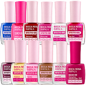 Kit Esmalte Impala Boca Rosa Efeito Gel Completo 11ml