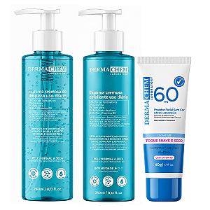 Kit Dermachem Pele Normal a Seca:Espuma Cremosa de Limpeza e Espuma Cremosa Esfoliante 240ml + Protetor Solar Fps60