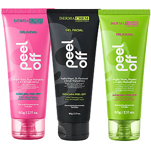 Kit Gel Dermachem Máscara Facial Peel Off: Argila Verde, Argila Negra e Argila Rosa 60g