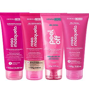 Kit Dermachem Rosa Mosqueta:Sabonete Facial, Gel Esfoliante, Argila Rosa e Gel Facial