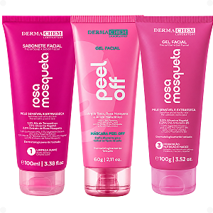 Kit Dermachem Rosa Mosqueta:Sabonete Facial, Argila Rosa e Gel Facial