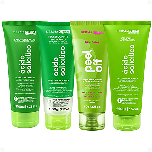 Kit Dermachem Ácido Salicílico: Sabonete Facial 100ml, Gel Esfoliante, Gel Facil 100g e Argila Verde