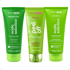 Kit Dermachem Ácido Salicílico:Sabonete Facial 100ml, Gel Facial 100g e Argila Verde